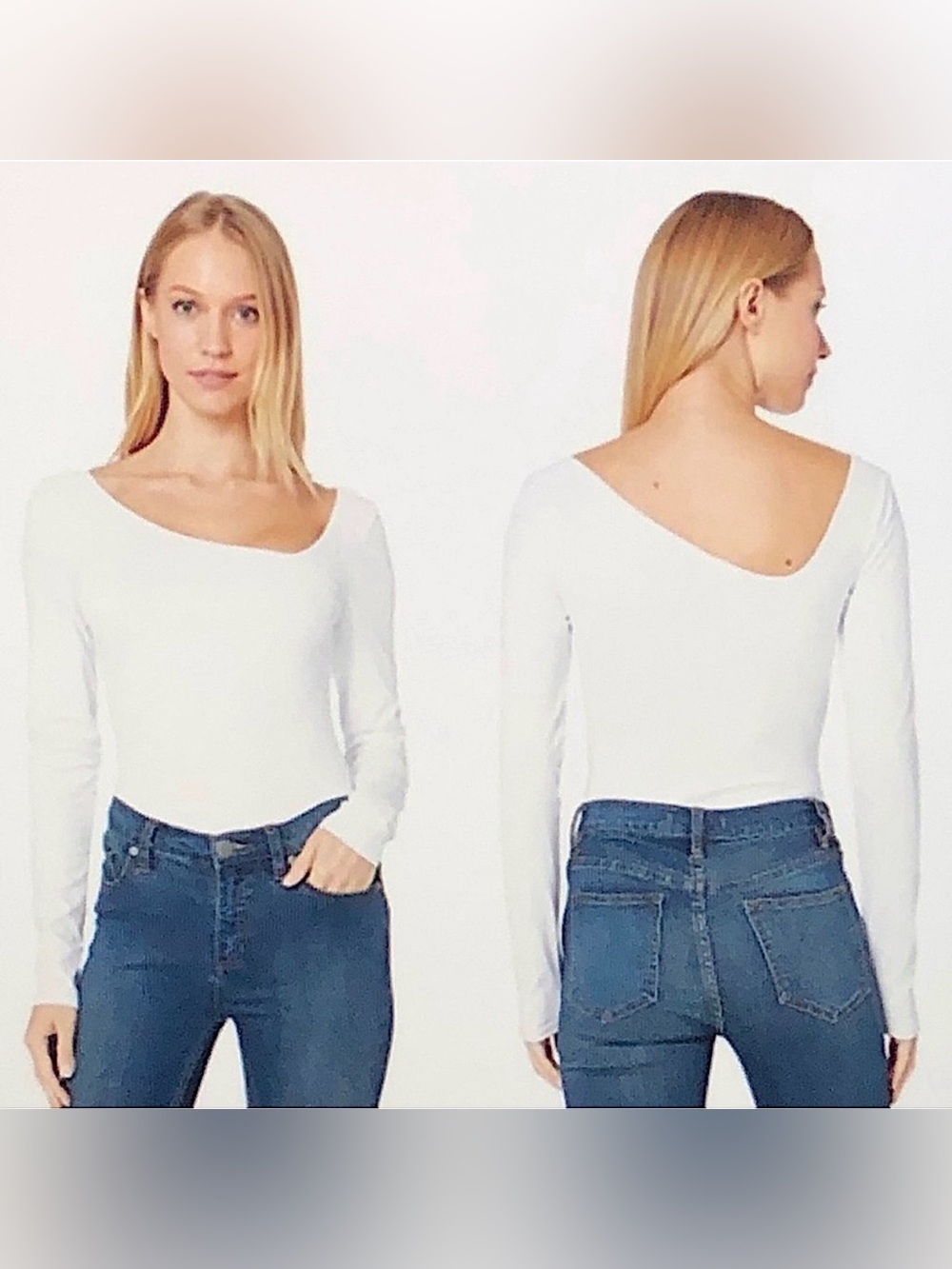Free People Abbie Asymmetrical White Bodysuit XS Long Sleeve Stretch Minimalist